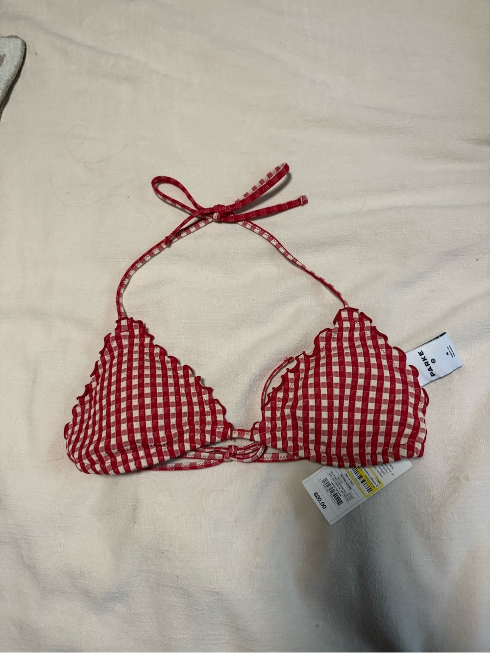 NWT Target x Parke Red Gingham Tie Triangle Bikini Top